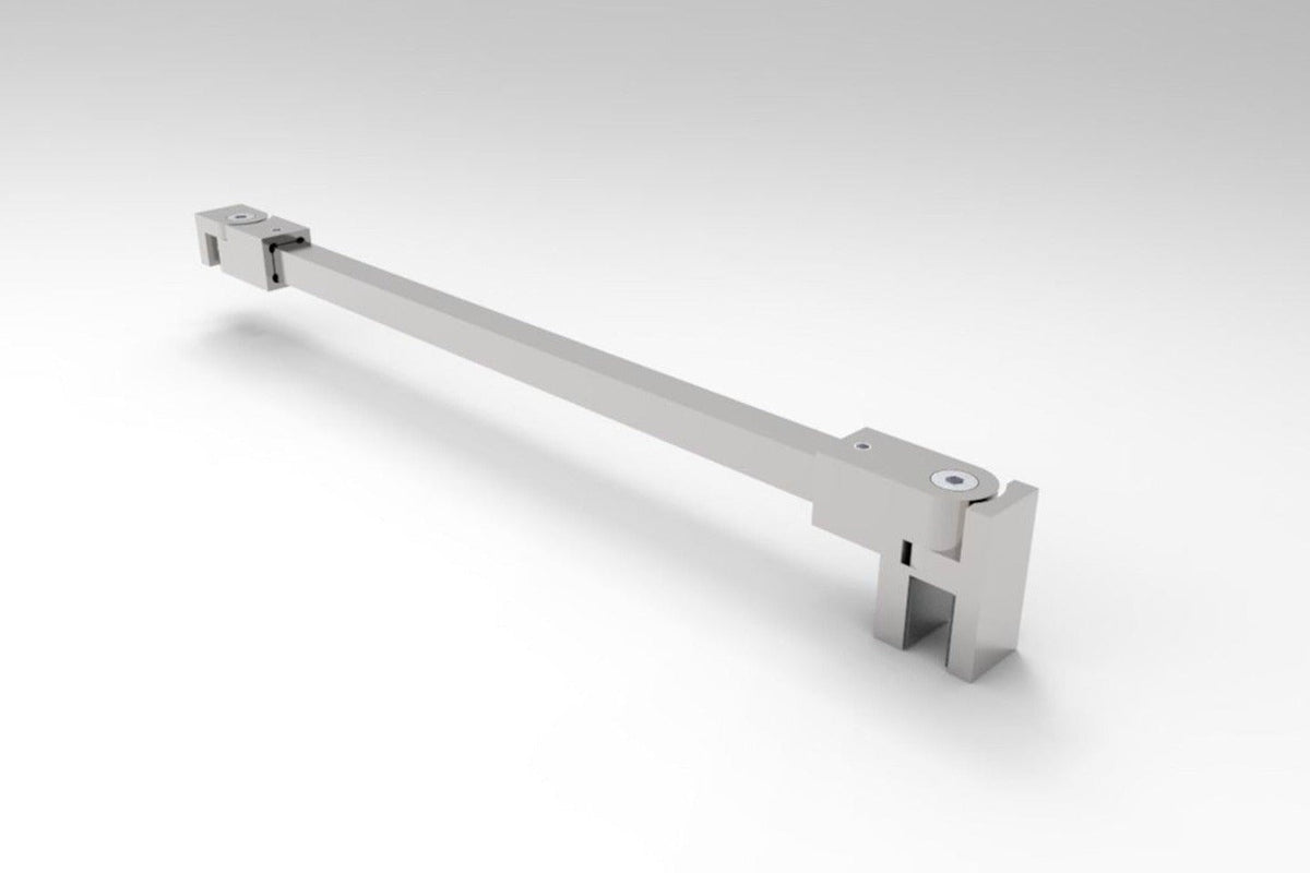 Stabilisierungsstangen Komplettset, eckig 12×12 mm, 1200 mm, Glas-Wand, winkelverstellbar, für 8-10 mm Glas, Art.Nr. SQ1212SET