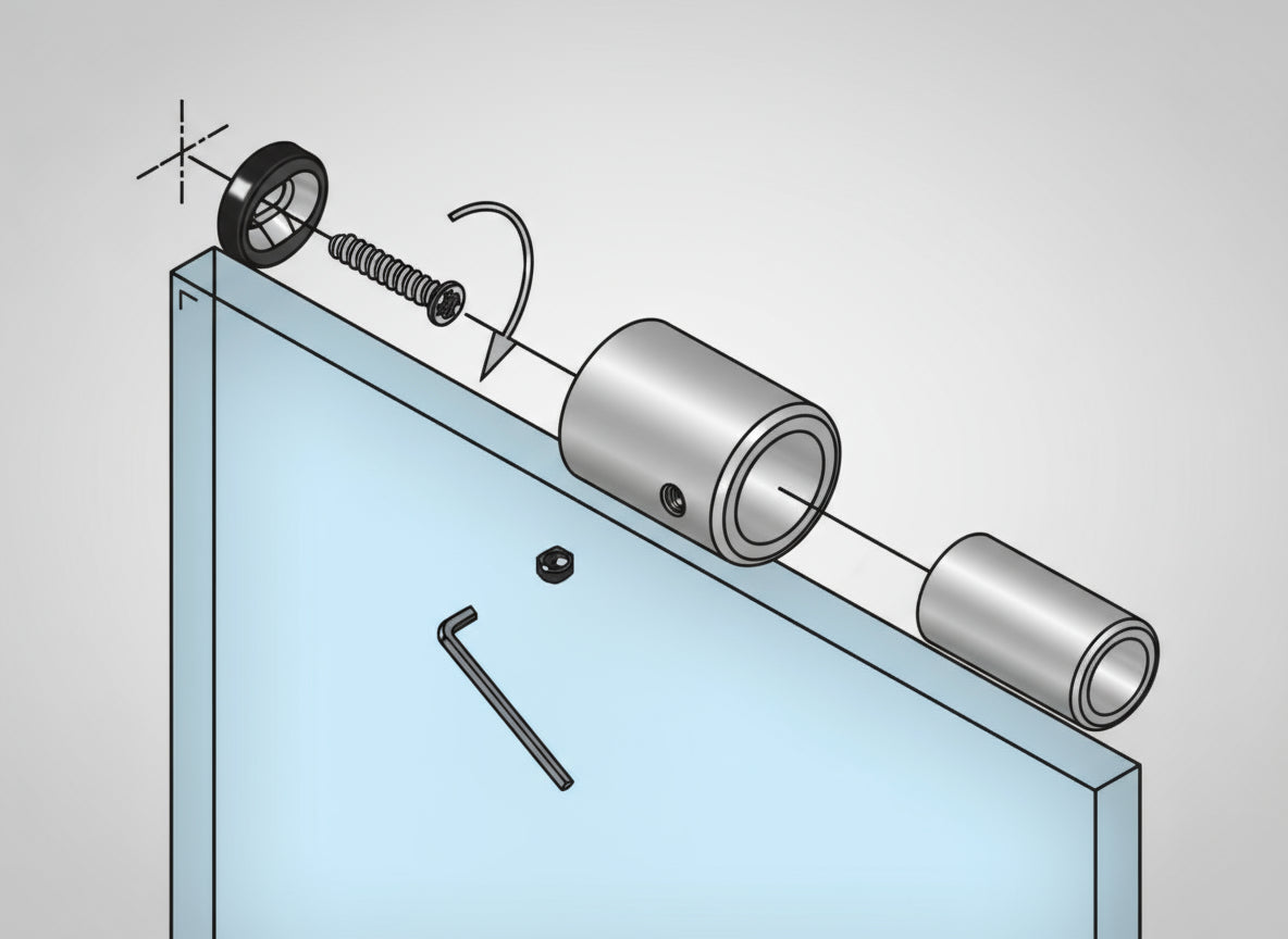 Edelstahl Stabistangen-Set Glas-Wand 90° – Ø 19 mm, maximale Stabilität für 6-10 mm Glas – Art.Nr. 6018/6020