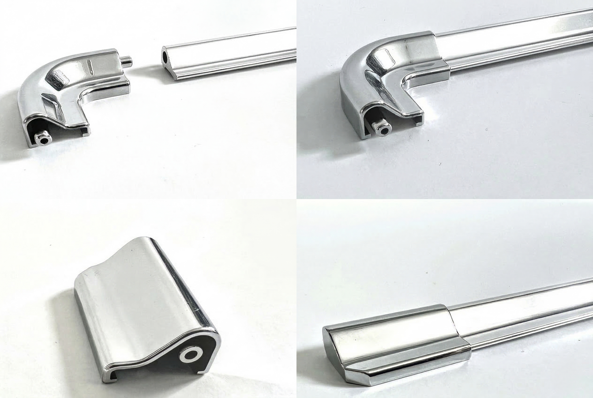 Schwallschutzprofil Komplett-Set  aus Alu mit Bogenstück u. Endstücken für Eckduschen | Chrom oder Weiß