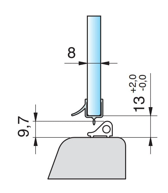 Duschdichtung 8879 – kurze Abtropfleiste & Lippe, 4 mm Spalt