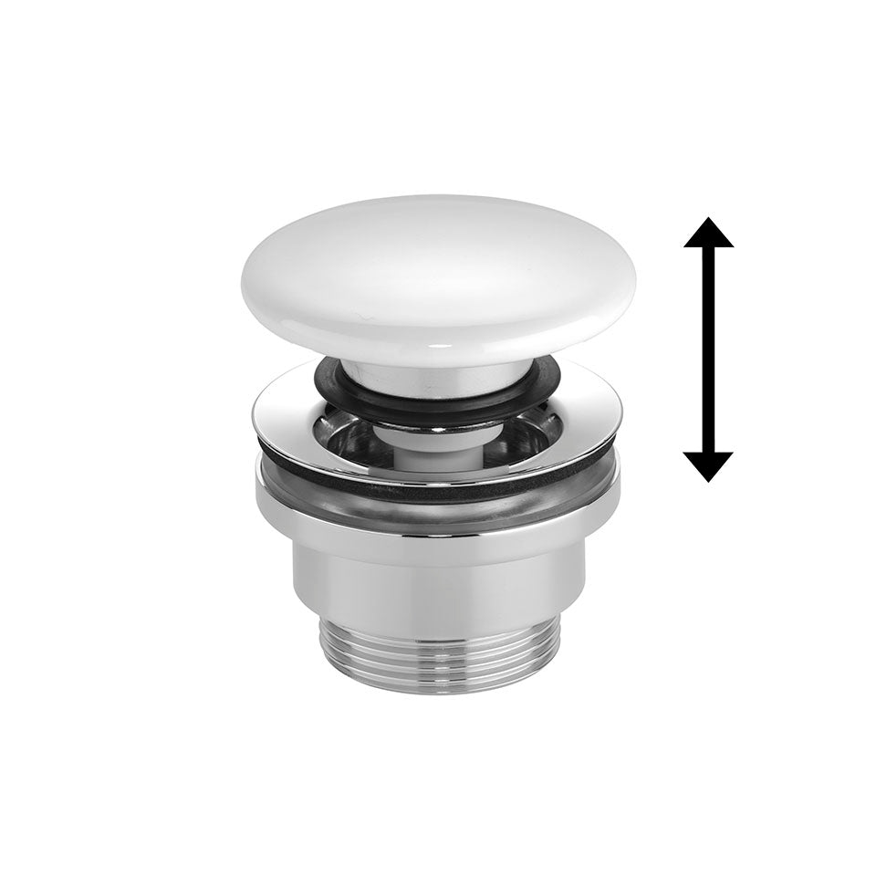Design-Ablaufventil rund mit weissem Keramikdeckel