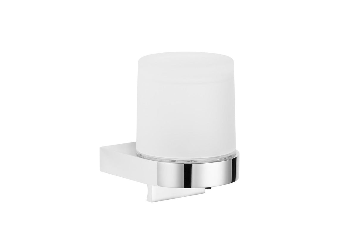 Seifenspender Wandmodell rundes Milchglas, offener Halter, 150 ml