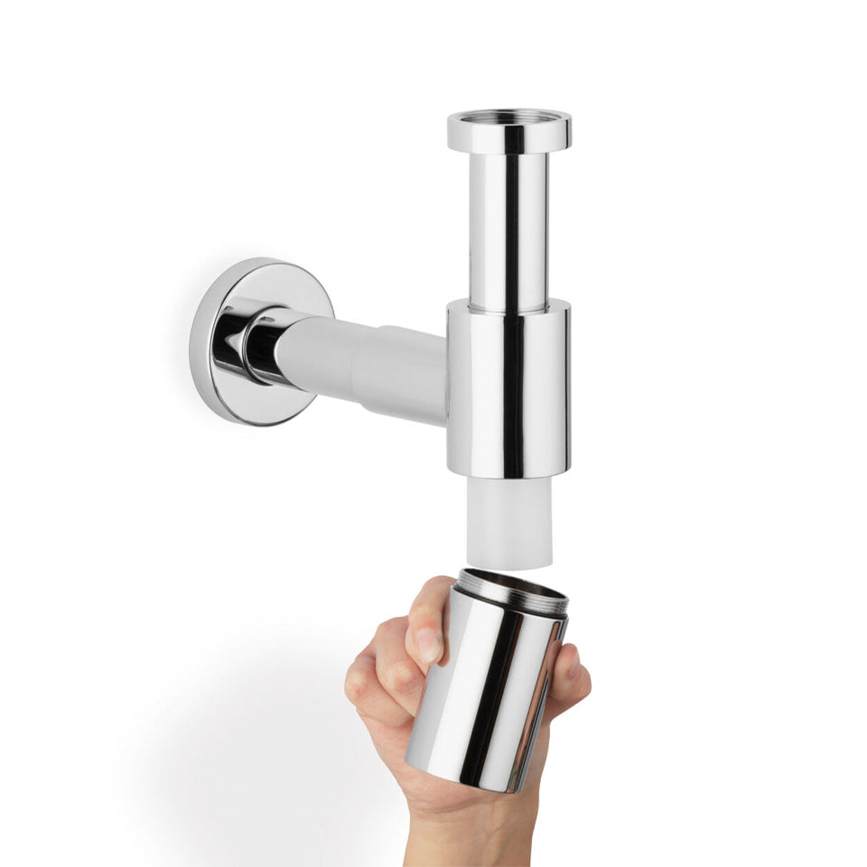 Design-Siphon montiert unter dem Waschtisch