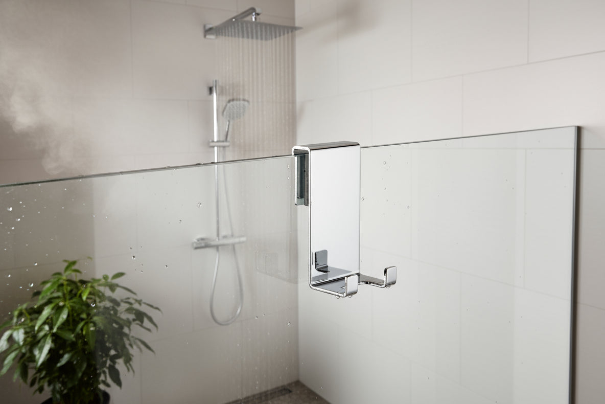 Halter für Duschabtrennung mit 2 Haken – passend für 6, 8 und 10 mm Glas