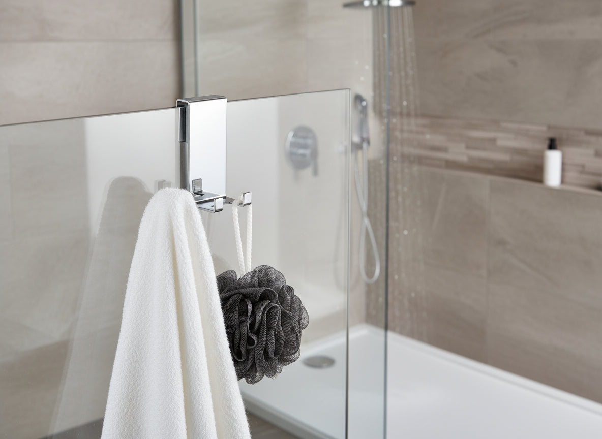 Halter für Duschabtrennung mit 2 Haken – passend für 6, 8 und 10 mm Glas