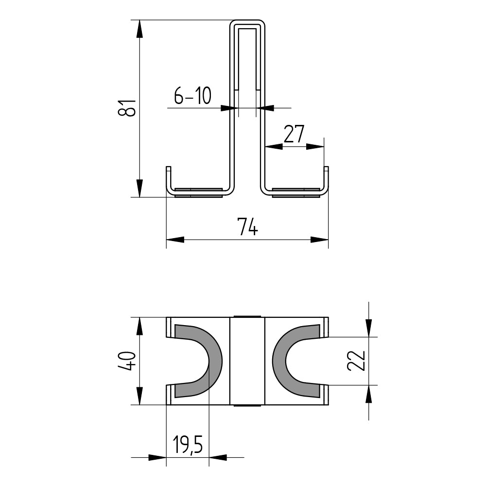 Halter für Duschabtrennung mit 4 Haken – passend für 6, 8 und 10 mm Glas