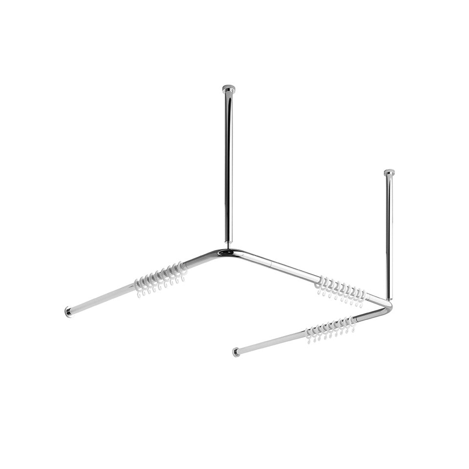 Duschvorhangstange U-Form mit zwei Deckenstützen und Vorhangringen, verchromt