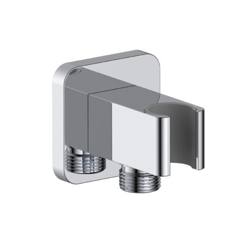 Brausewandhalter mit integriertem Wandanschluss, eckig-abgerundet, Chrom