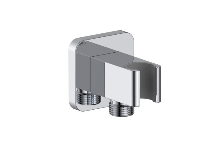 Brausewandhalter mit integriertem Wandanschluss, eckig-abgerundet, Chrom