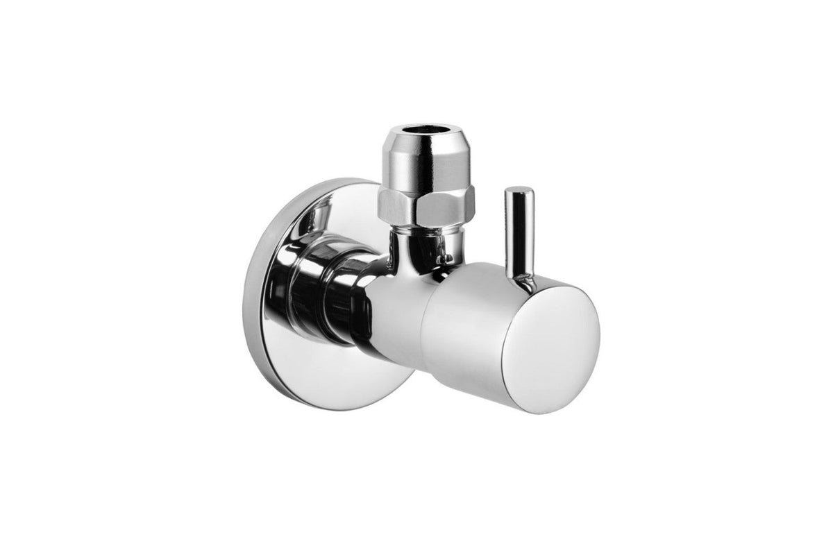 Design-Eckventil rund verchromt mit keramischem Oberteil