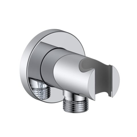 Brausewandhalter rund mit integriertem Wandanschluss, Chrom