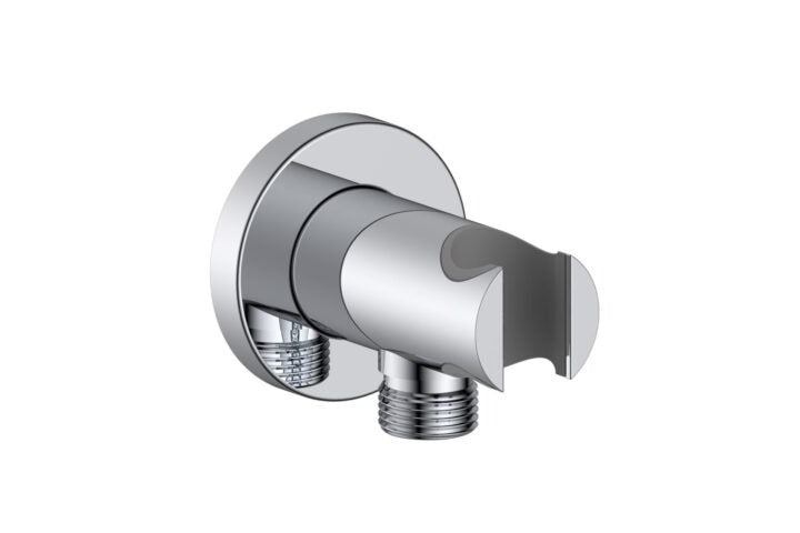 Brausewandhalter rund mit integriertem Wandanschluss, Chrom