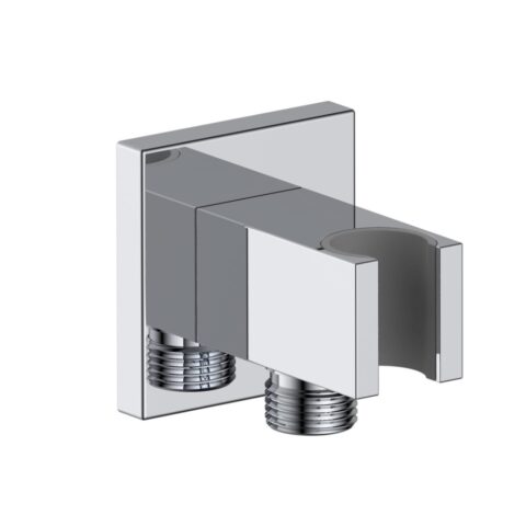 Brausewandhalter eckig mit integriertem Wandanschluss, Chrom