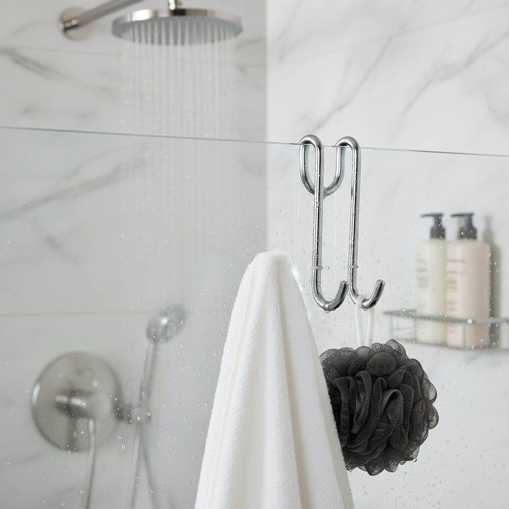 Halter für Duschabtrennung mit 2 Haken – für Glas bis 10 mm