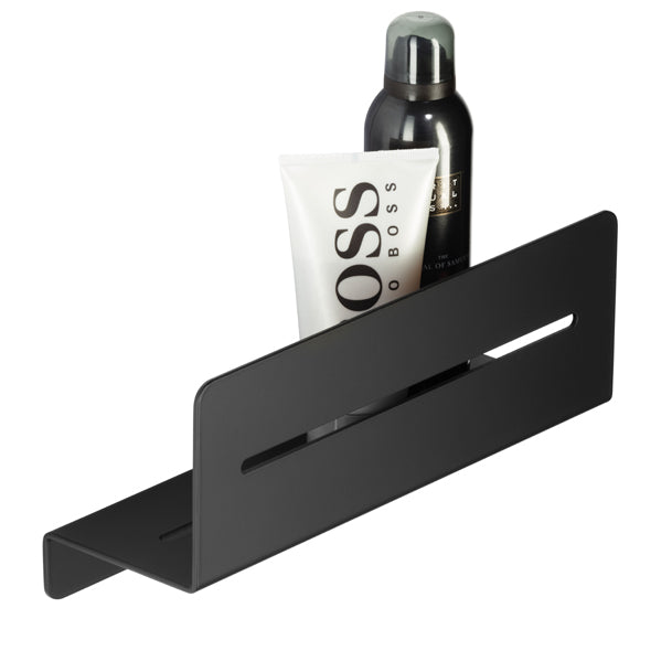 Duschablage gerade schwarz mit Shampoo und Duschgel