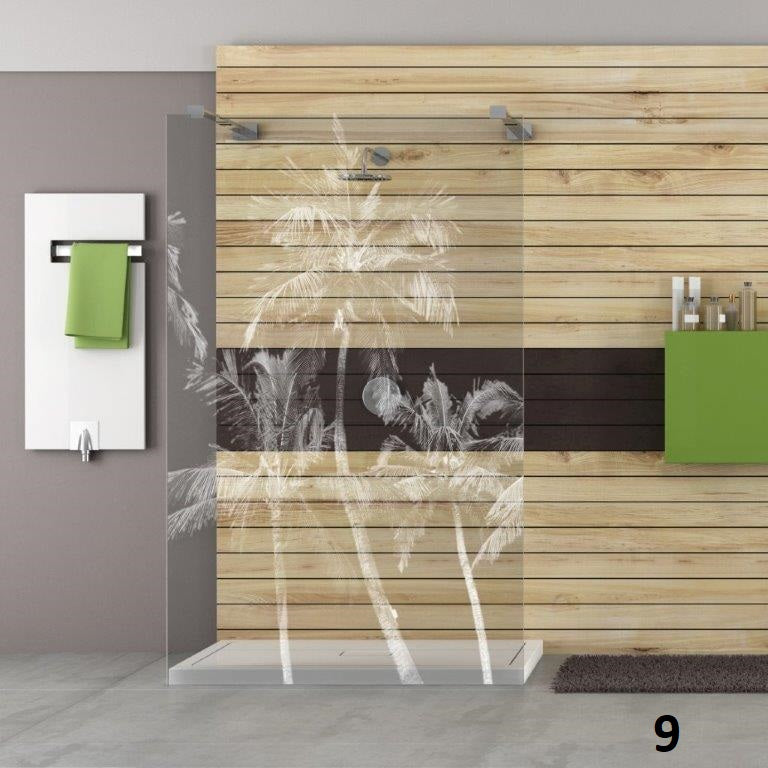Palmen-Motiv als Lasergravur auf Designduschglas aus ESG