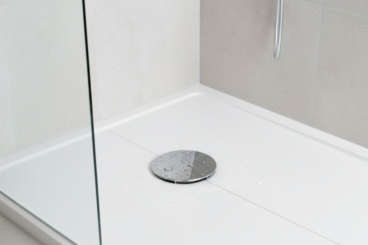 Abdeckhaube für Duschwannenablauf 90 mm – Ø 115 mm, verchromt, Kunststoff