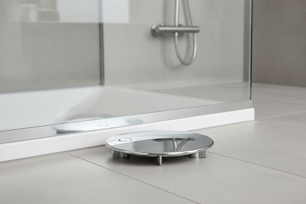 Abdeckhaube für Duschwannenablauf 90 mm – Ø 115 mm, verchromt, Kunststoff