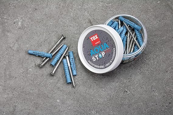 TOX Aqua Stop Pro, abdichtender Allzweckdübel für Nassbereiche, 6 mm und 8 mm, inklusive Schraube Edelstahl Schraube, TX Antrieb,