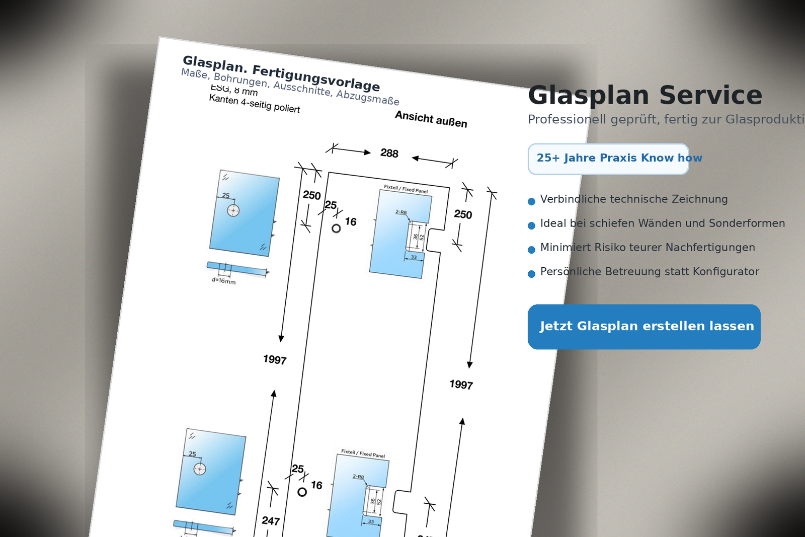 Glasplan-Service | Erstellung eines individuellen Glasplans zur Fertigung einer Duschabtrennung aus Glas