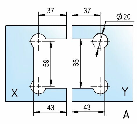 Glasbearbeitung Pendeltürband Glas-Glas 180°, Fuge 2 mm ohne Dichtung