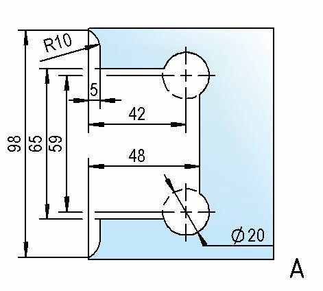 Glasbearbeitung Pendeltürband Glas-Wand 90°, Fuge 2 mm ohne Dichtung