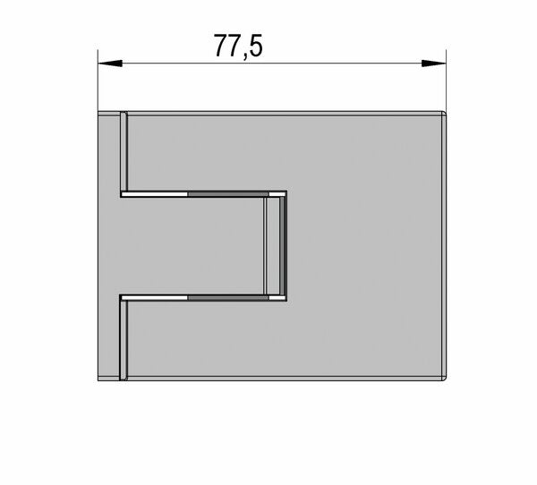 Maßzeichnung Pendeltürband Glas-Wand: Breite 77,5 mm