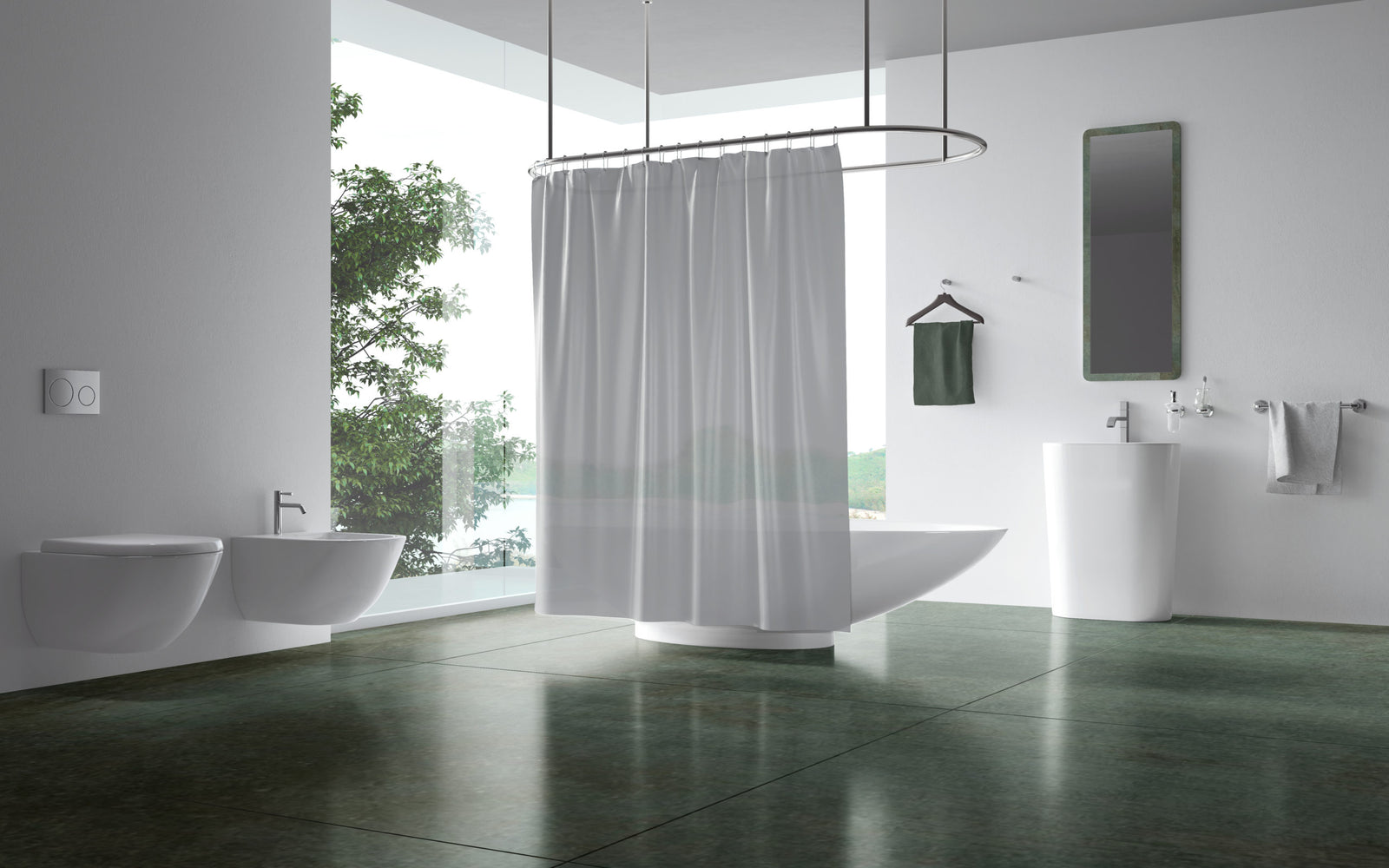 Textil Duschvorhang „Blanco" – Anti-Schimmel, wasserabweisend, mit Beschwerung