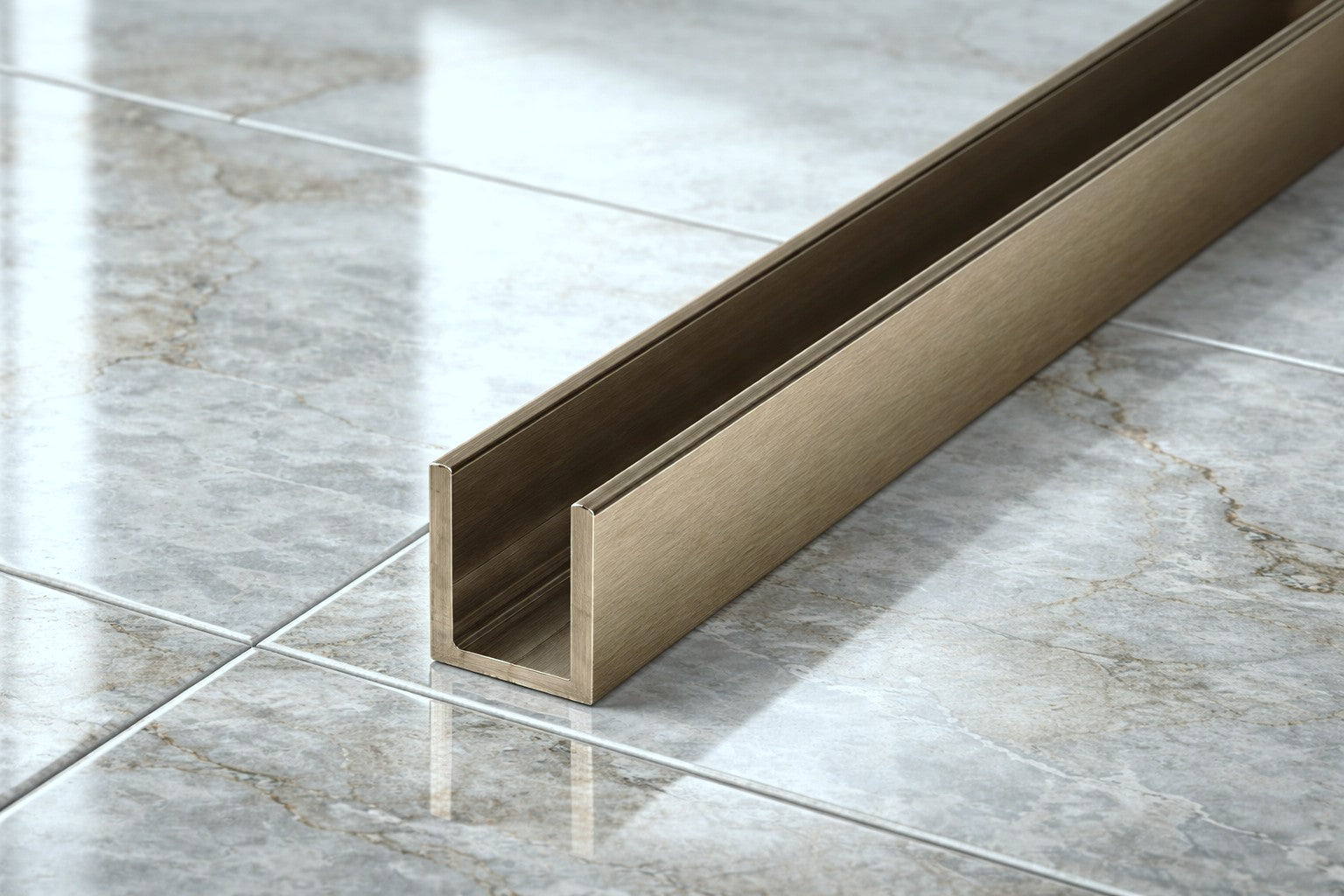 Alu U-Profil, Farbe: Bronze gebürstet, zur innenseitigen Silikonverklebung, Art.Nr. SDCD3812