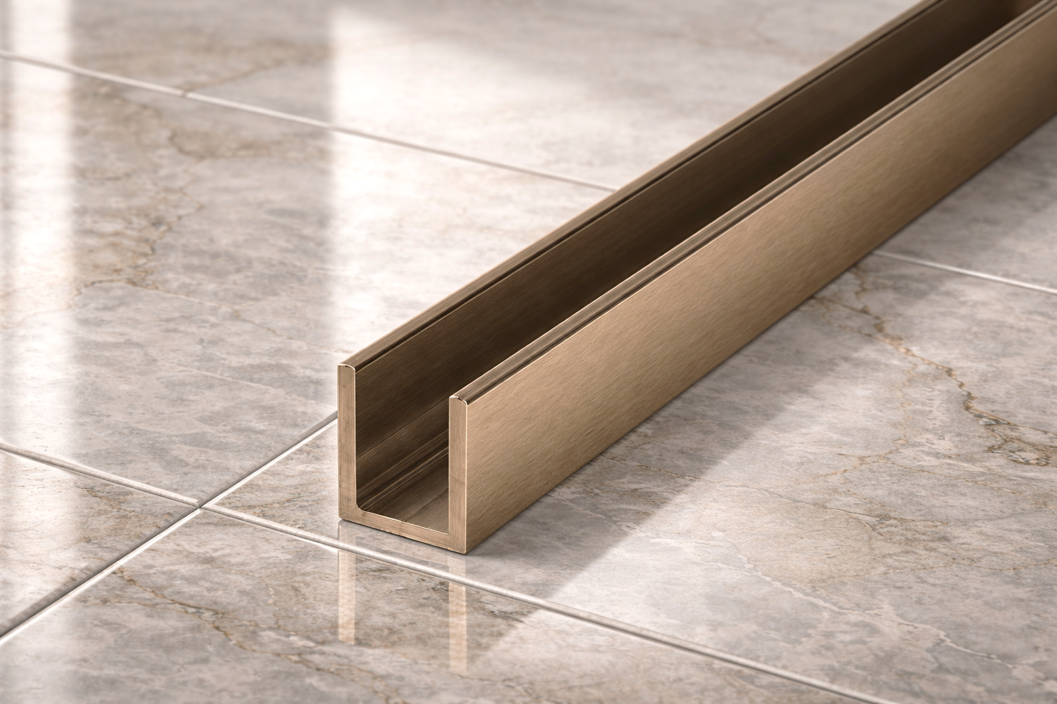 Alu-U-Wandprofil, Farbe: Bronze gebürstet, zur innenseitigen Silikonverklebung, Art.Nr. SDCD38/12