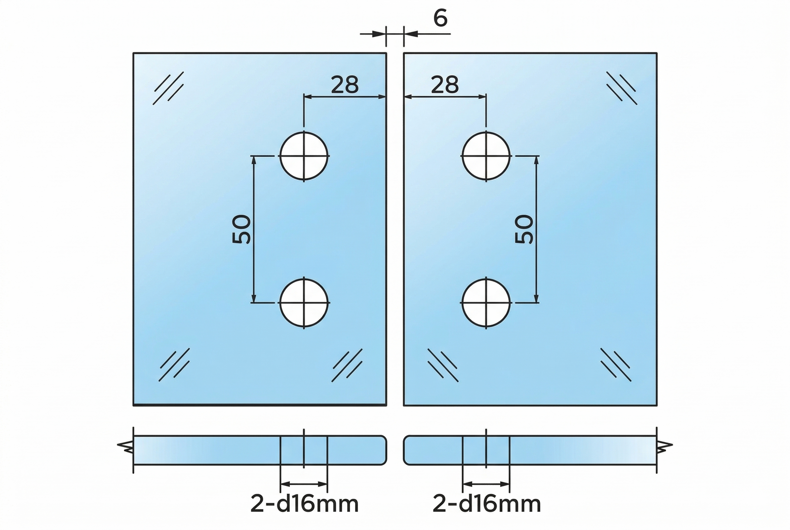 COMO Anschlagband 180° Glas-Glas – Messing massiv, 8/10 mm ESG, verdeckte Verschraubung, eckiges Design