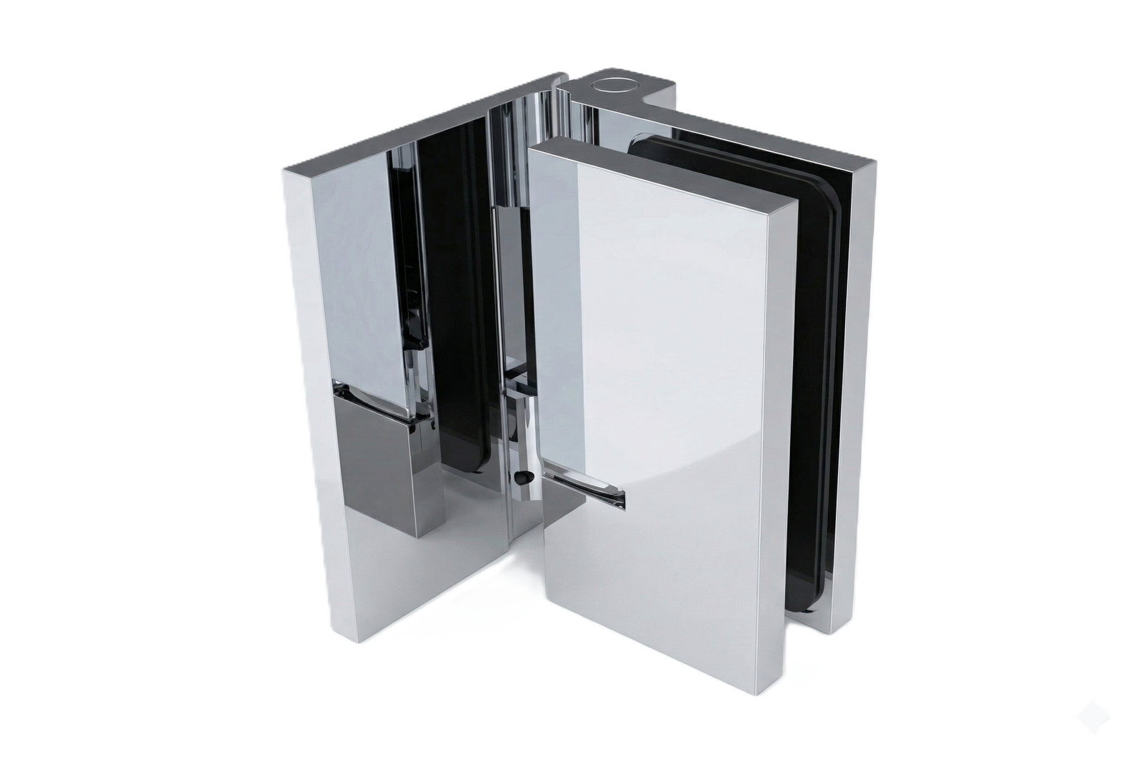 COMO Anschlagband 90° Glas-Wand – Messing massiv, 8/10 mm ESG, verdeckte Verschraubung, eckiges Design