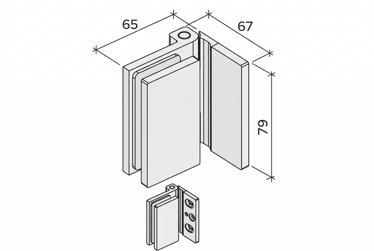COMO Anschlagband 90° Glas-Wand – Messing massiv, 8/10 mm ESG, verdeckte Verschraubung, eckiges Design