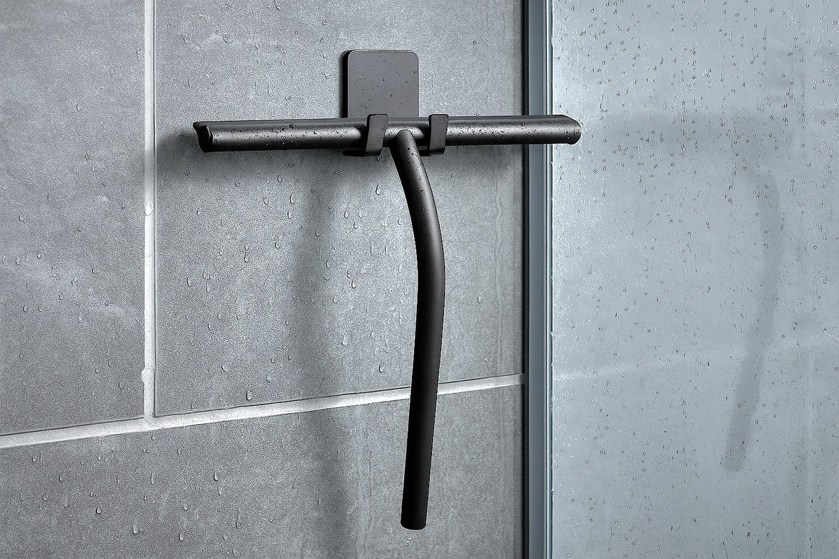 Duschabzieher mit Wandhalter Edelstahl - Chrom oder Schwarz matt, 240 × 210 mm