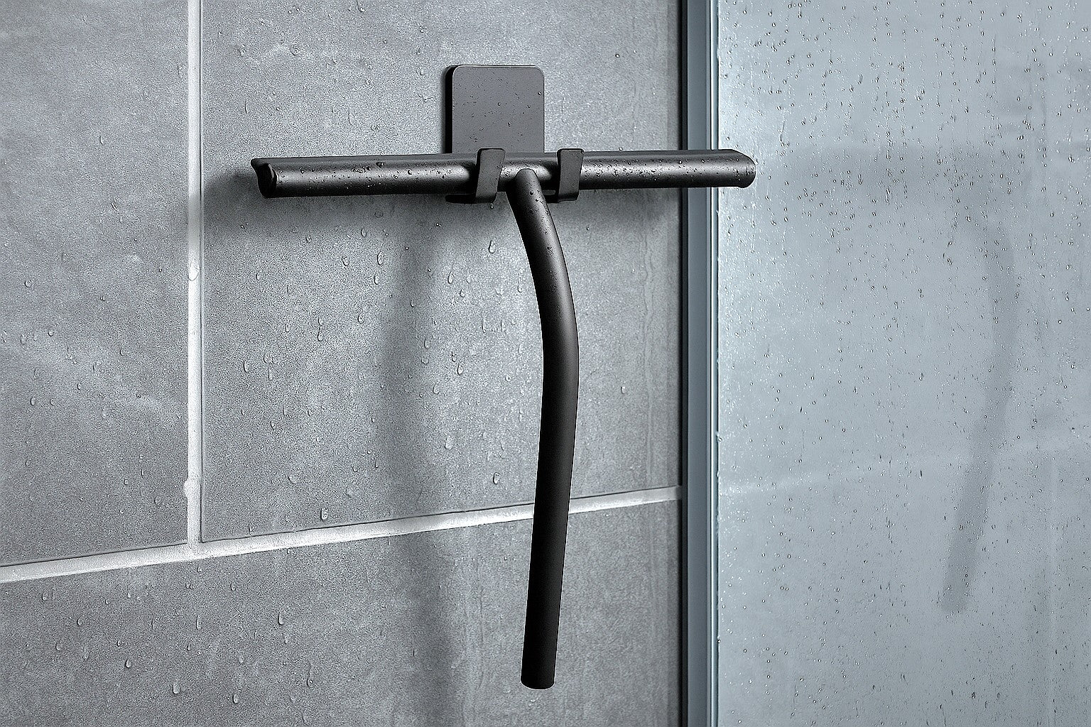 Duschabzieher mit Wandhalter Edelstahl - Chrom oder Schwarz matt, 240 × 210 mm