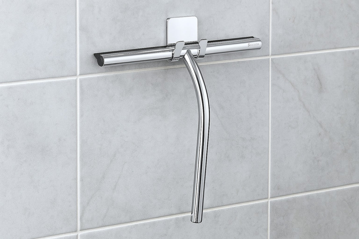 Duschabzieher mit Wandhalter Edelstahl - Chrom oder Schwarz matt, 240 × 210 mm