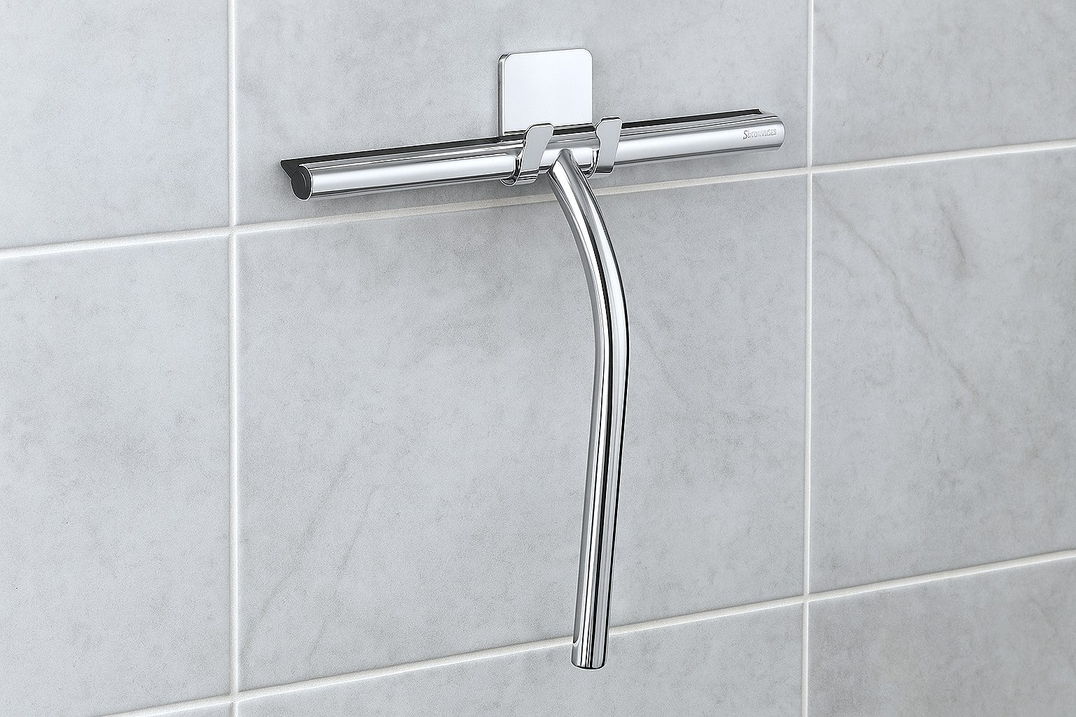 Duschabzieher mit Wandhalter Edelstahl - Chrom oder Schwarz matt, 240 × 210 mm