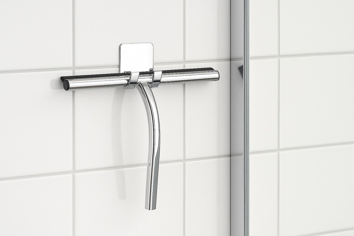 Duschabzieher mit Wandhalter Edelstahl eckig - Chrom glanz, 240 × 210 mm