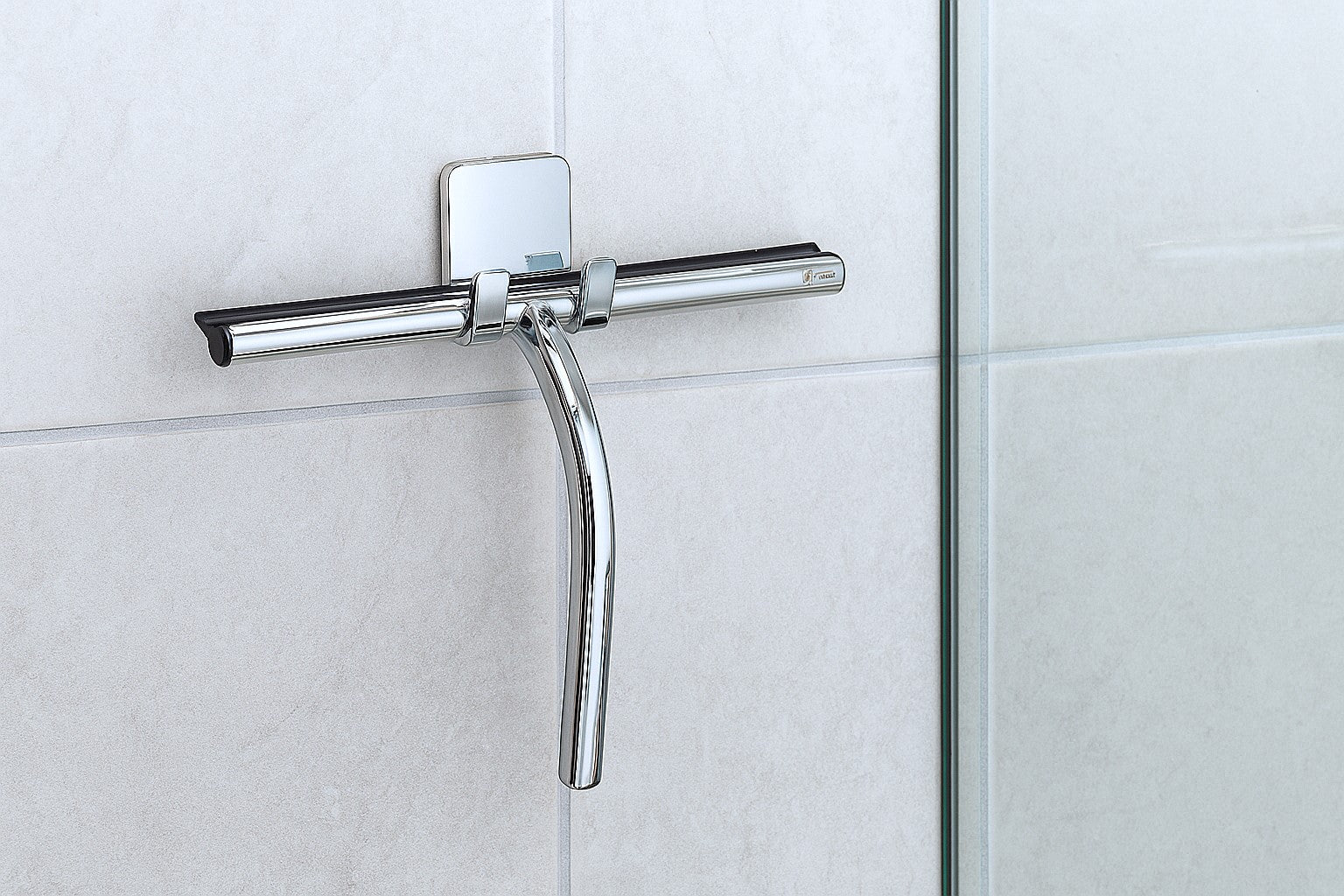 Duschabzieher mit Wandhalter Edelstahl eckig - Chrom glanz, 240 × 210 mm