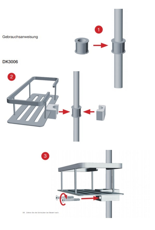 Duschkorb für Brausestange Ø 18/22/25 mm – Verchromtes Messing, bohrenfrei montierbar – Art.Nr. DK3006