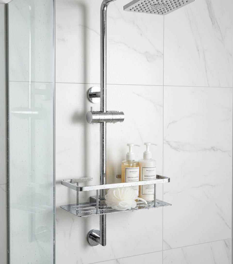 Duschkorb für Brausestange Ø 18/22/25 mm – Verchromtes Messing, bohrenfrei montierbar – Art.Nr. DK3006