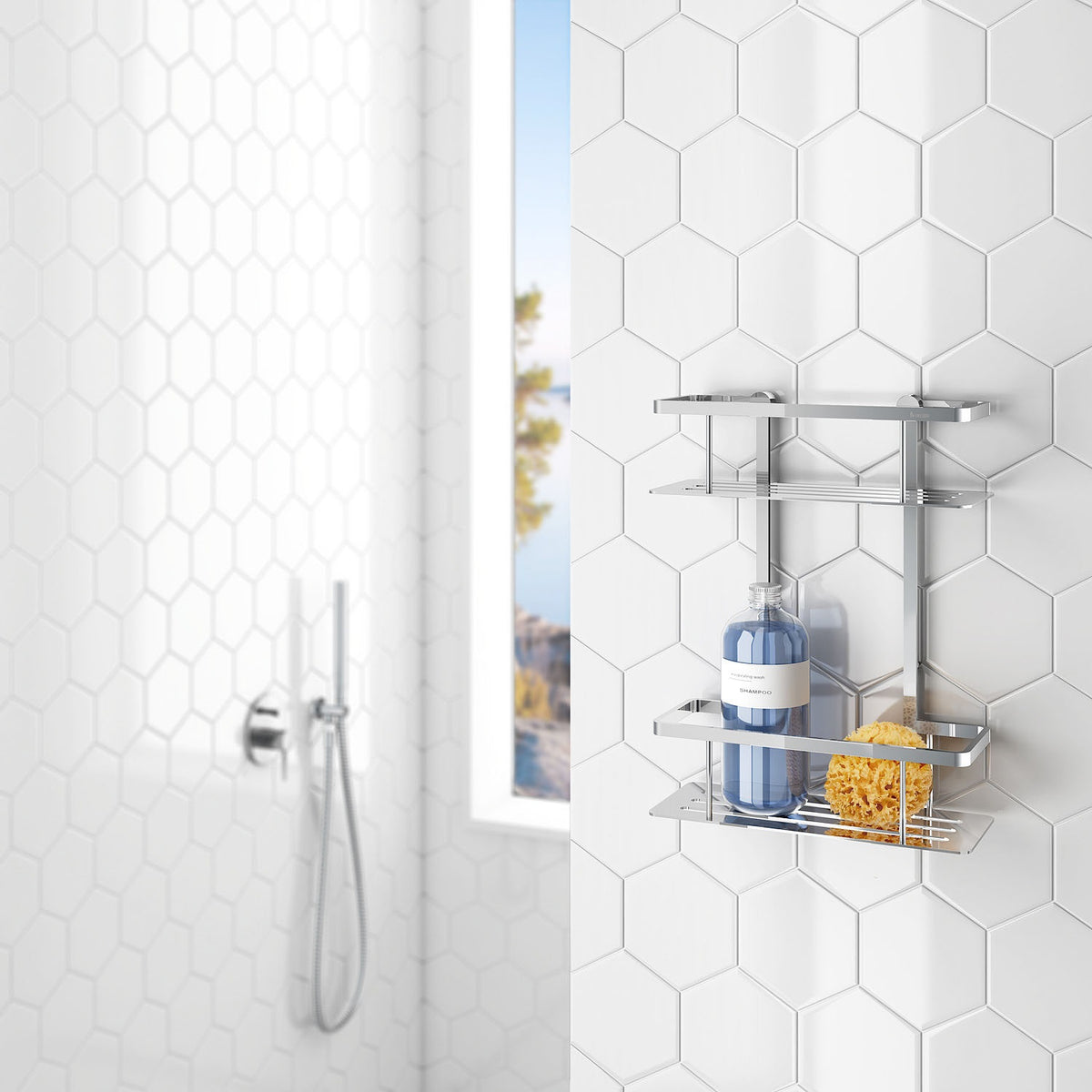 Doppelter Duschkorb 250 mm – mit zwei Ebenen aus verchromtem Messing