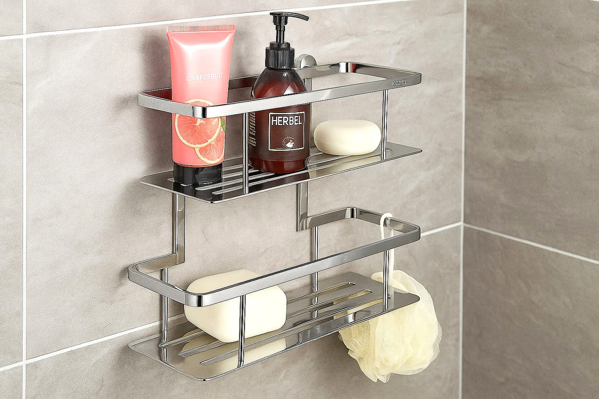 Doppelter Duschkorb 250 mm – mit zwei Ebenen aus verchromtem Messing