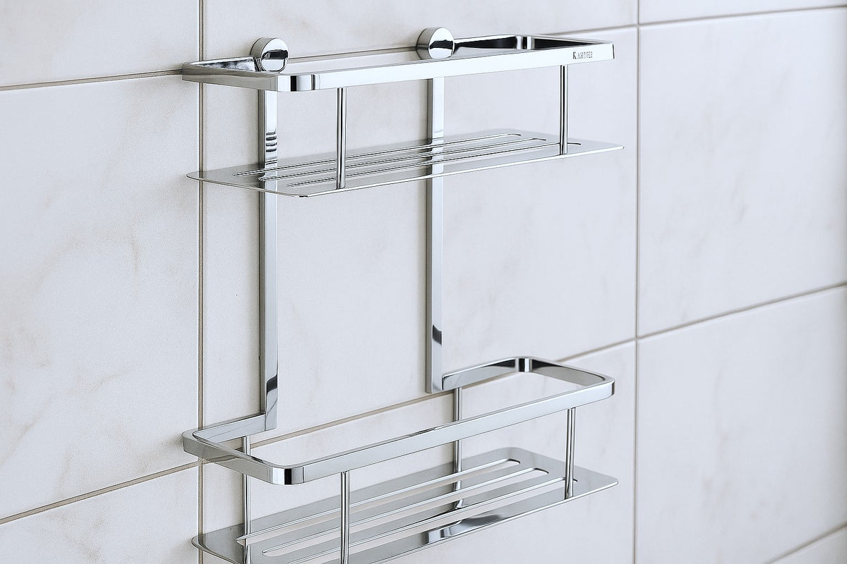 Doppelter Duschkorb 250 mm – mit zwei Ebenen aus verchromtem Messing