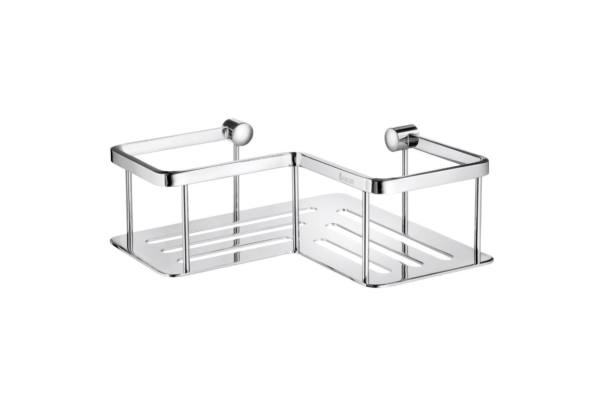 Smedbo Sideline Design Eckduschkorb mit Bodenplatte, 200 x 200 mm, Massivmessing, Chrom poliert