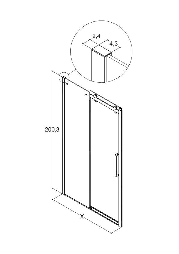 Maßzeichnung XXL Schiebetür, Höhe 200 cm