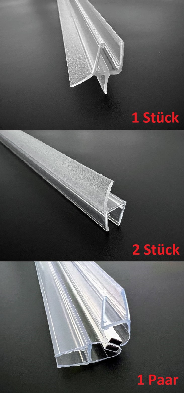 Duschtür-Dichtungs-Set 90° Ecke mit Lippendichtung, für Türen nach außen öffnend, Art.Nr. 5051609D
