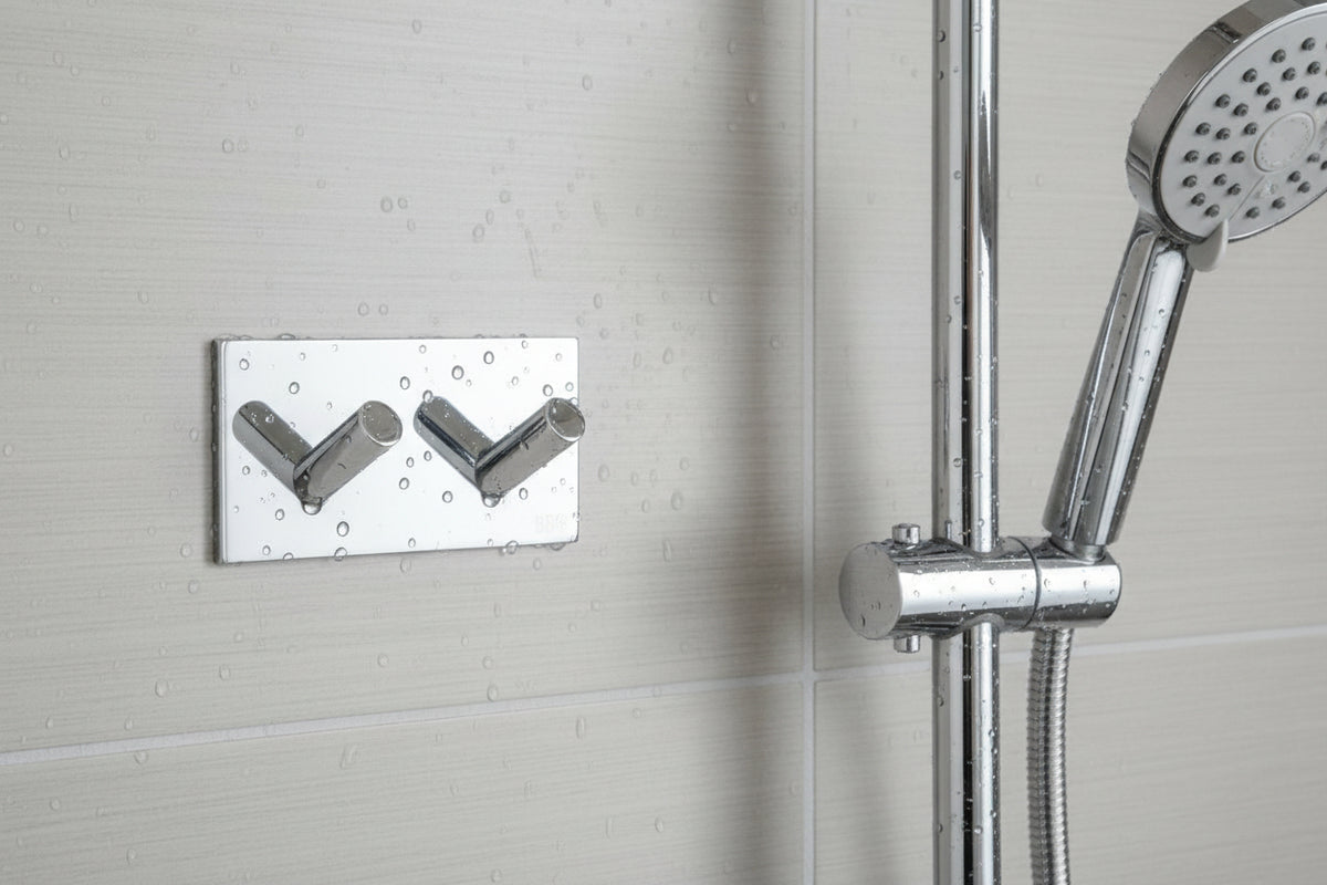 Doppel Haken selbstklebend – 90 mm, Edelstahl – Schwarz oder Chrom