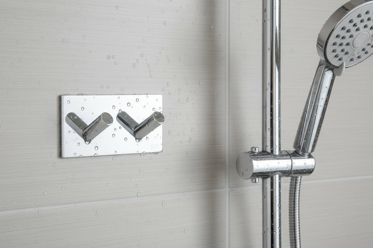 Doppel Haken selbstklebend – 90 mm, Edelstahl – Schwarz oder Chrom