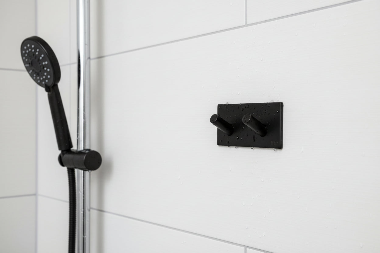 Doppel Haken selbstklebend – 90 mm, Edelstahl – Schwarz oder Chrom